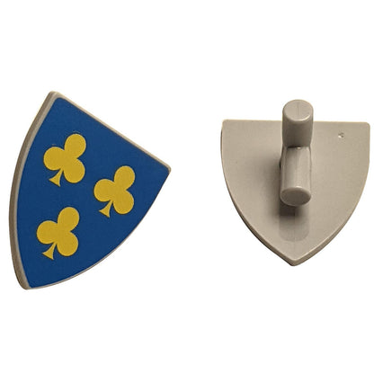 Minifigure, Shield Triangular  with 3 Yellow Trefoils on Blue Background Pattern