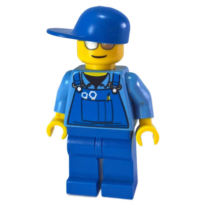 Worker with Overalls, Blue Cap, and Glasses