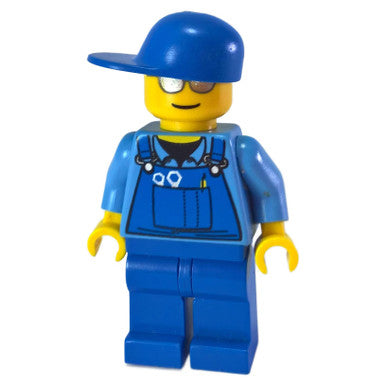 Worker with Overalls, Blue Cap, and Glasses