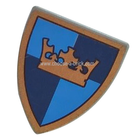 Shield Triangular with Gold Crown on Dark Blue and Medium Blue Quarters Background Pattern - LEGO Parts and Pieces