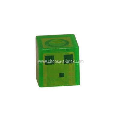 Trans-Bright Green Minifig, Head Modified Cube with 3 Dark Green Squares Pattern Minecraft Slime