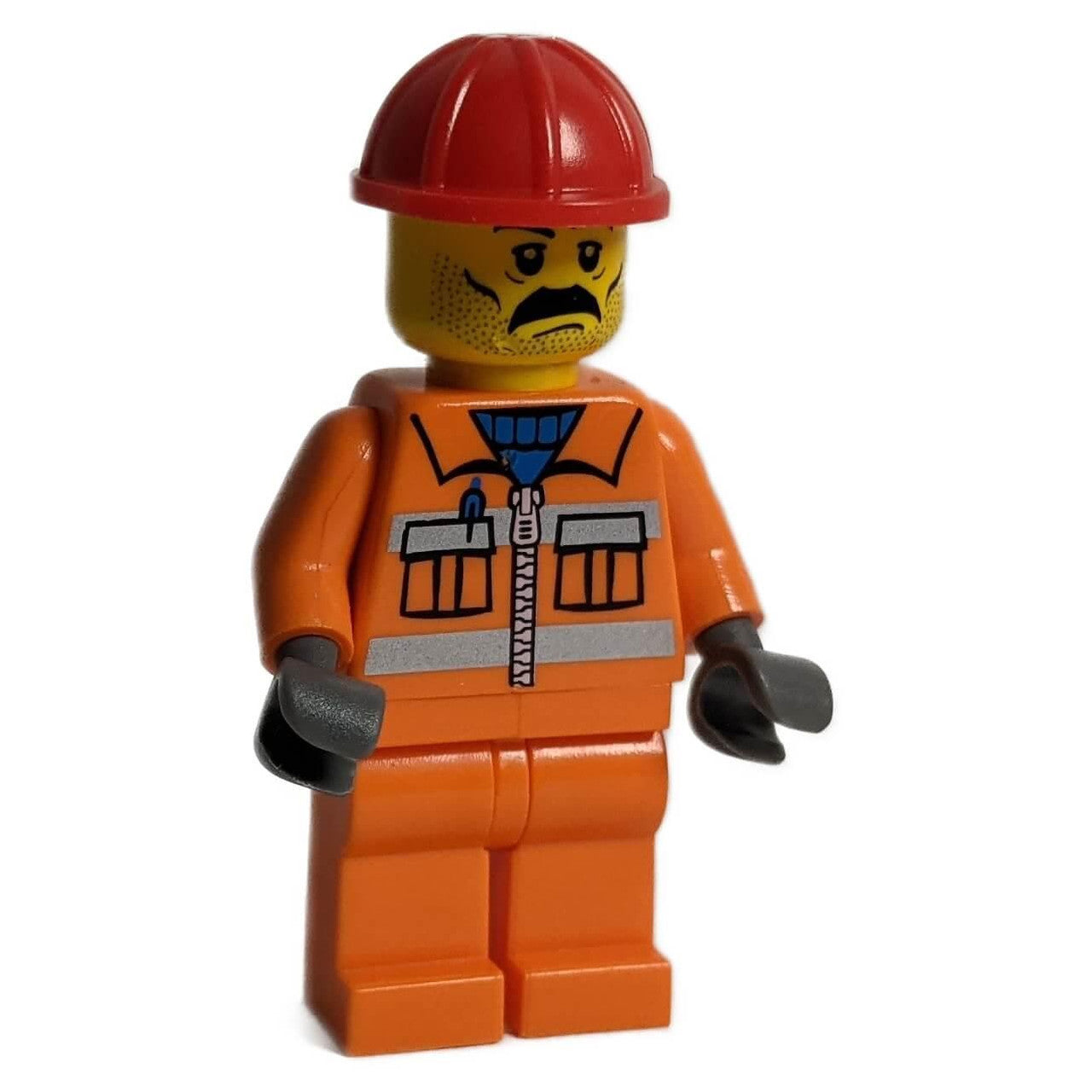 Construction Worker - Orange Zipper, Safety Stripes, Orange Arms, Orange Legs, Red Construction Helmet, Moustache and Stubble cty0010