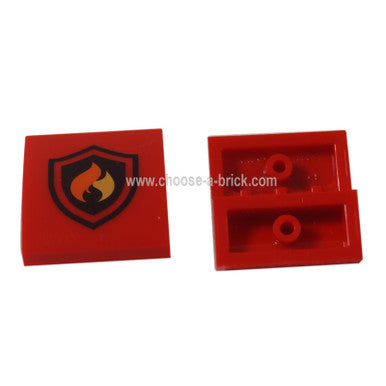 Red Slope, Curved 2 x 2 No Studs with Fire Logo Pattern