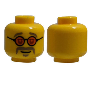 Minifigure, Head Glasses with Orange Sunglasses, Dark Tan Eyebrows, Moustache and Goatee Pattern -