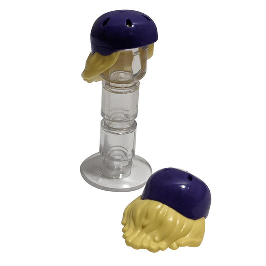 Minifigure, Hair Combo, Hair with Hat, Long Hair with Molded Dark Purple Bicycle Helmet Pattern