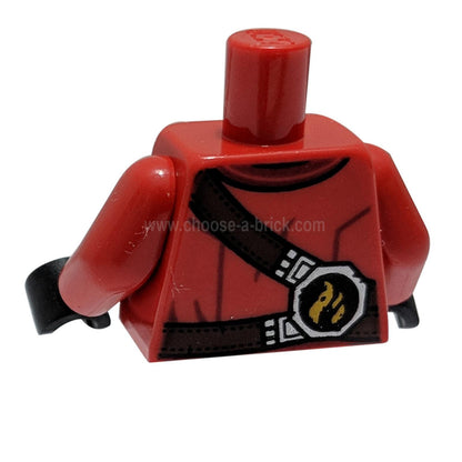 Torso Ninjago Robe with Brown Webbing, Silver Buckles, Pouches and Tornado Pattern / Red Arms / Bla