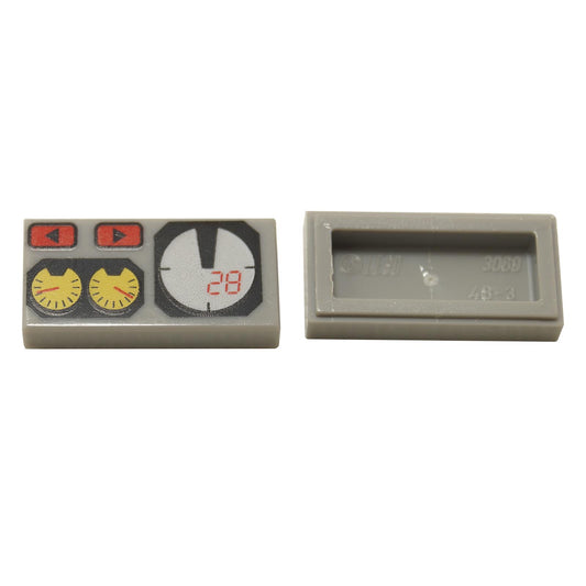 Tile 1 x 2 with Red 82, Yellow and White Gauges Pattern