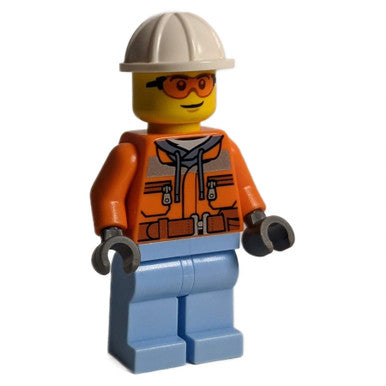 Construction Worker in orange safety jackets and construction helmet