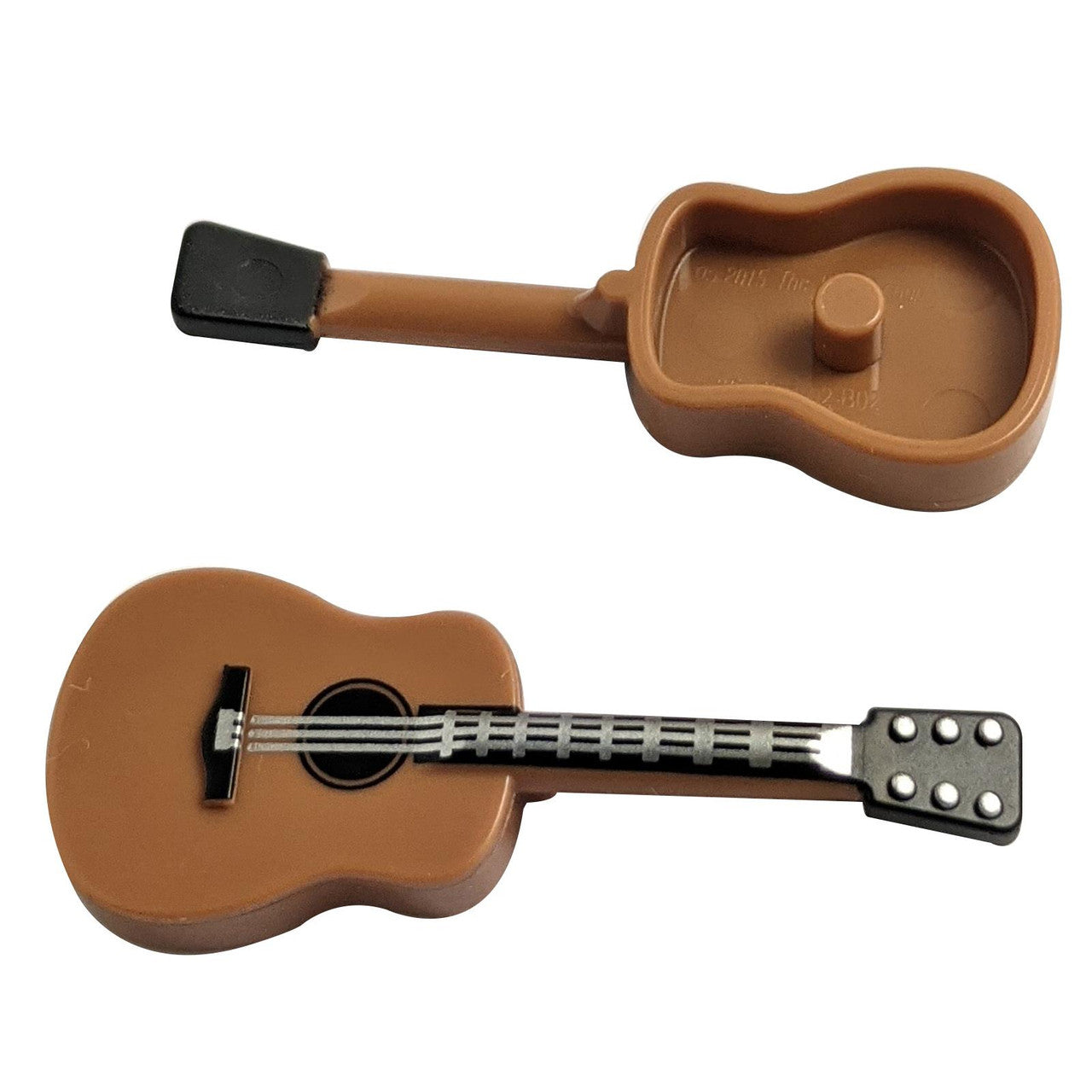 Minifigure, Utensil Musical Instrument, Guitar Acoustic with Black Neck and Silver Strings and Tuning Knobs Pattern