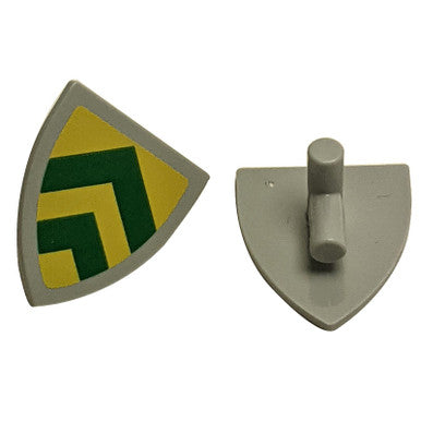 Minifigure, Shield Triangular  with Green Chevrons on Yellow Background Pattern