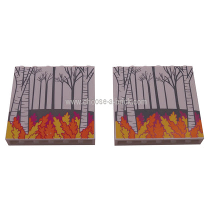 White Panel 1 x 6 x 5 with Dark Bluish Gray Trees, Aspen Trees, Magenta, Orange and Yellow Leaves Pattern