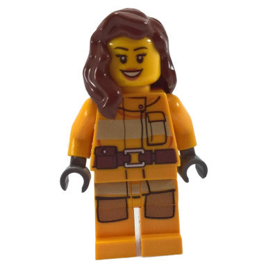 Fire - Bright Light Orange Fire Suit with Utility Belt, Reddish Brown Female Hair over Shoulder