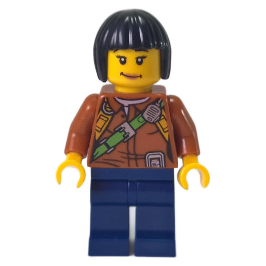 Female Jungle Explorer with Brown Jacket and Dual Expressions