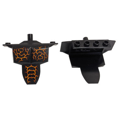 Black Large Figure Torso Armor Shoulder Studs with Bright Light Orange and Dark Red Cracks Pattern Sparkks