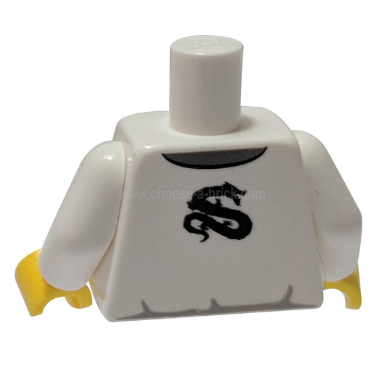 White Torso Ninjago Dragon Clasps and Red Ties Front and Dragon Back Pattern - White Arms - Yellow Hands