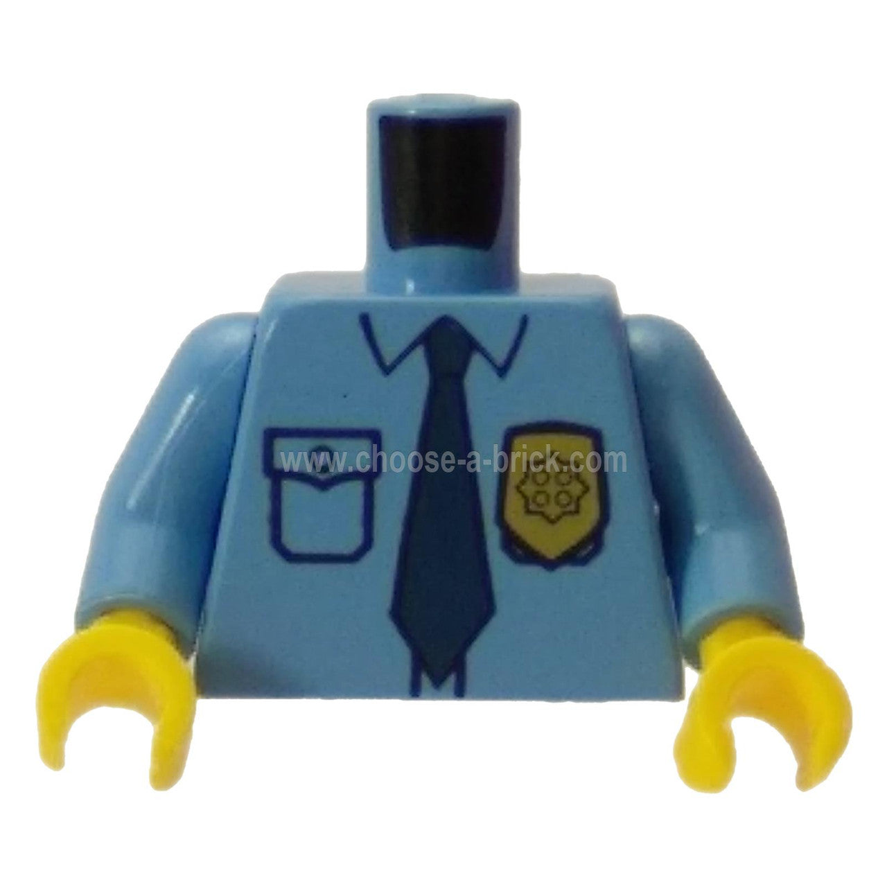 Torso Police Shirt with Gold Badge, Dark Blue Tie and 'POLICE' Pattern on Back / Medium Blue Arms / Yellow Hands