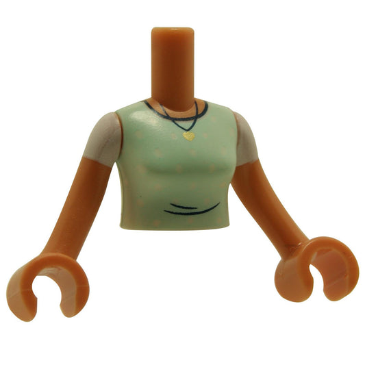 Torso Mini Doll Woman Light Aqua Scrubs Top with White Dots and Silver Pendant Necklace Pattern