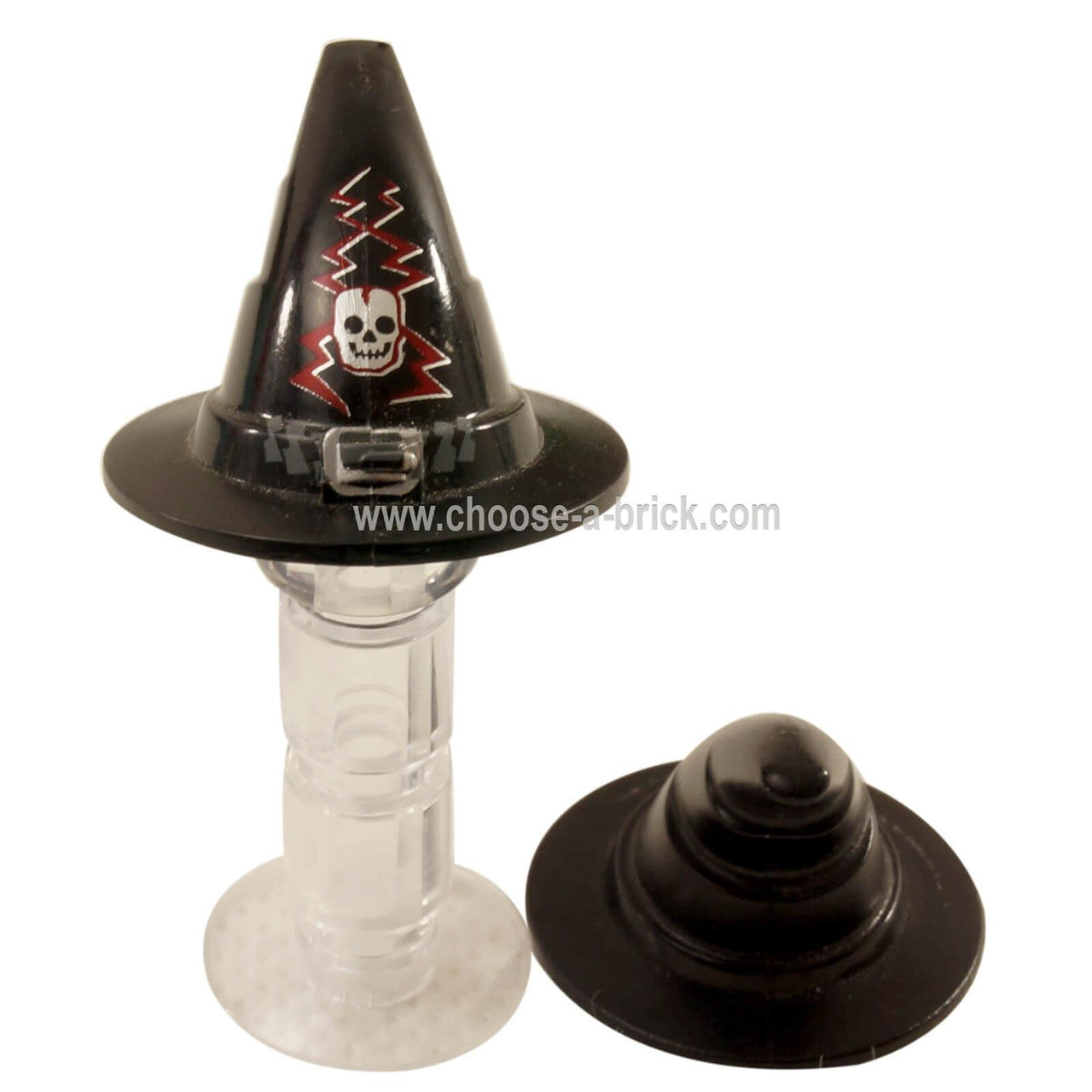 Black Minifigure, Headgear Hat, Wizard - Witch with Silver Buckle, Skull and Lightning Bolts Pattern