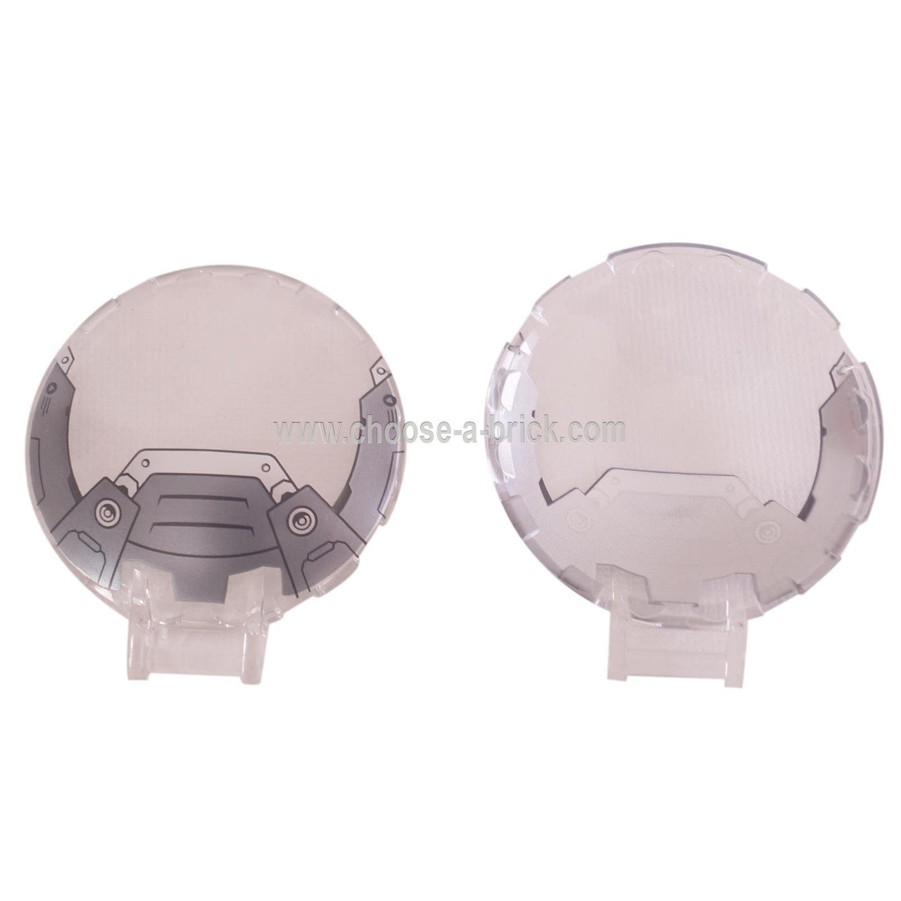 LEGO Parts - Trans-Clear Dish 6 x 6 Inverted - No Studs with Handle with Pearl Dark Gray and Silver Armor Pattern