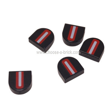 Black Tile, Modified 1 x 1 Half Circle Extended Stadium with Red Arch and White Stripe Pattern