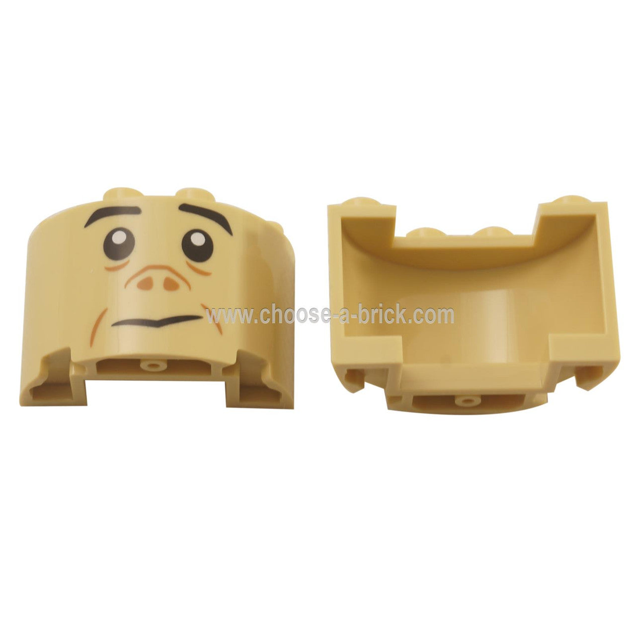 LEGO Parts - ylinder Half 2 x 4 x 2 with 1 x 2 Cutout with Black Eyebrows, Eyes, and Mouth and Dark Tan Nose and Cheek Lines Pattern Grawp Face