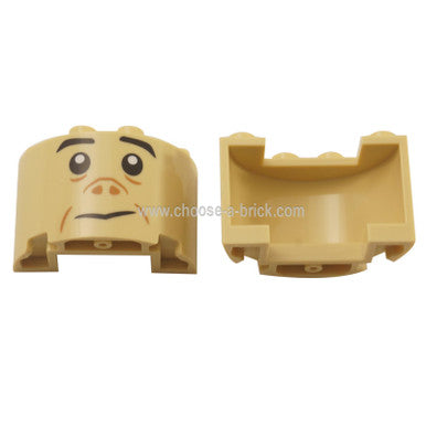 Tan Cylinder Half 2 x 4 x 2 with 1 x 2 Cutout with Black Eyebrows, Eyes, and Mouth and Dark Tan Nose and Cheek Lines Pattern Grawp Face