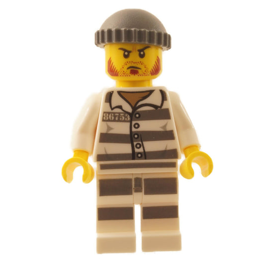 Jail Prisoner 86753 Prison Stripes, Dark Bluish Gray Knit Cap, Reddish Brown Beard and Stubble