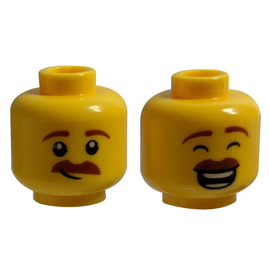 Dual Sided - Moustache, Lopsided Smirk / laugh with Closed Eyes Pattern - Hollow Stud