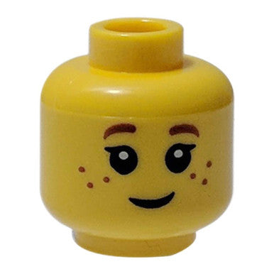 Minifigure, Head Child Black Eyelashes, Brown Eyebrows, Freckles Pattern - Blocked Open Stud