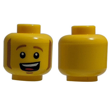 Minifigure, Head Sideburns and Open Mouth Smile with Teeth and Tongue Pattern - Hollow Stud