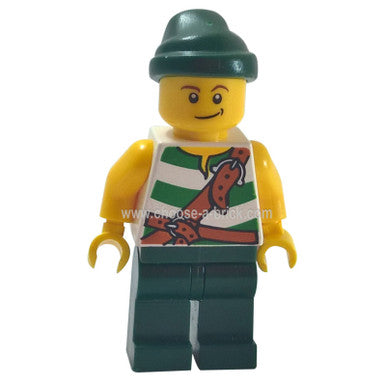 Pirate Green / White Stripes, Dark Green Legs, Dark Green Bandana - Lego Minifigure