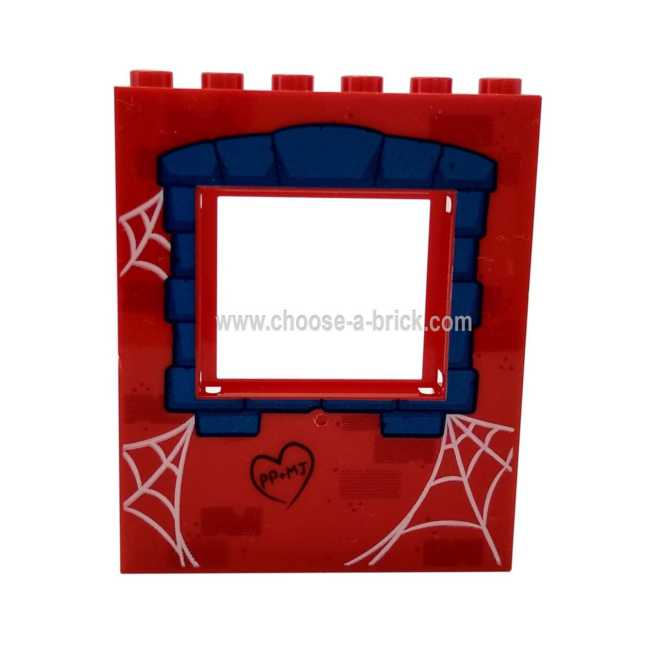 Red Panel 1 x 6 x 6 with Window Frame with Blue Window Frame and Spider Webs Pattern 10754