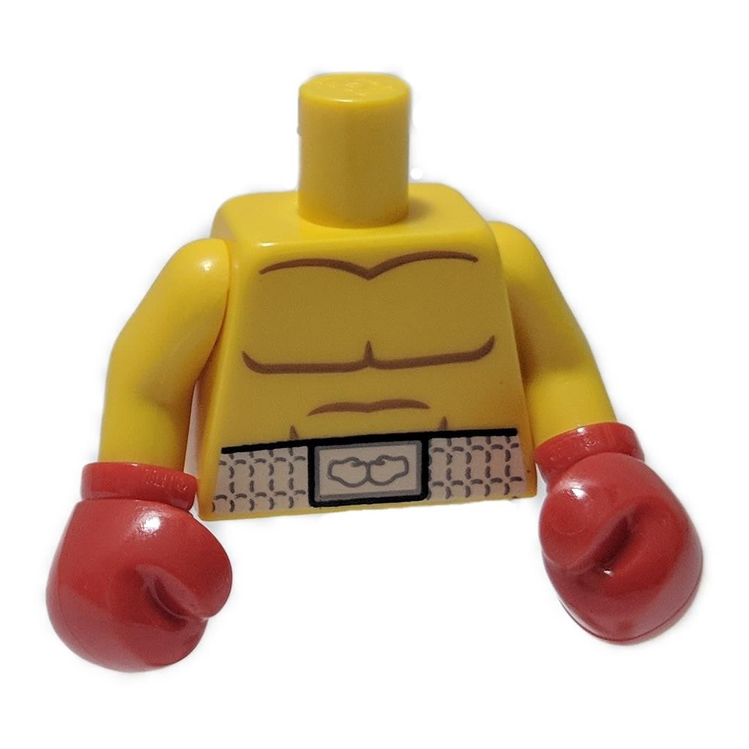 Yellow Torso Bare Chest with Body Lines and White Boxing Belt Pattern - Yellow Arms - Red Boxing Gloves