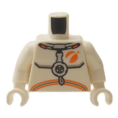 White Torso Spacesuit with Dark Bluish Gray and Orange Stripes Pattern - White Arms - White Hands