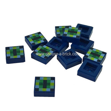 Dark Blue Tile 1 x 1 with Pixelated Pattern Minecraft - Eye of Ender Pattern