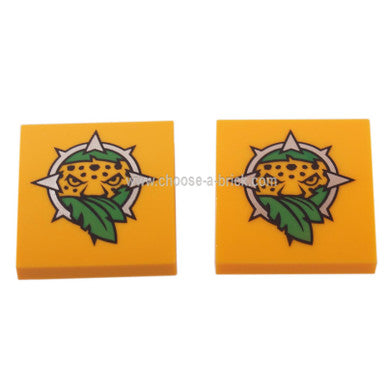 Bright Light Orange Slope, Curved 2 x 2 No Studs with Leopard Head and Leaves Pattern