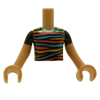 Torso Mini Doll Boy Black Shirt with Bright Light Orange, Coral and Medium Azure Stripes Pattern, M