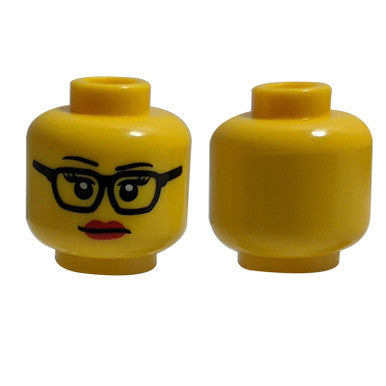 Minifigure, Head Female Glasses, Eyelashes and Red Lips Pattern - Hollow Stud