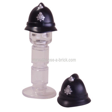 Black Minifigure, Headgear Police Helmet with Silver Badge Pattern