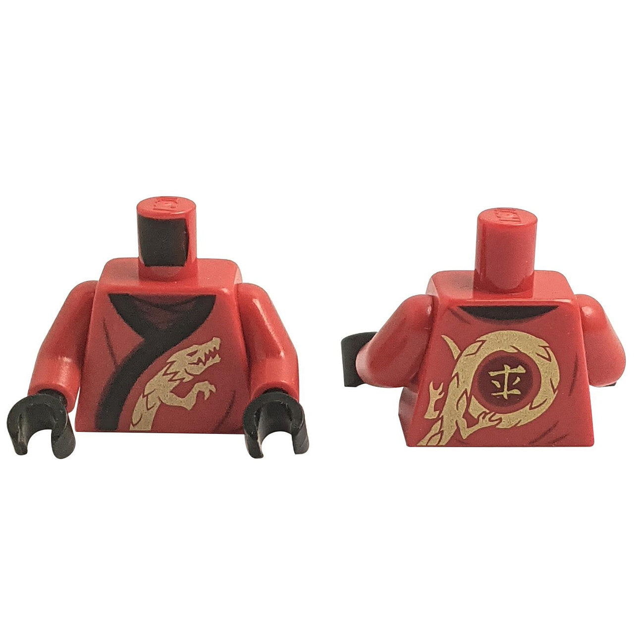 Torso Ninjago Bata con Dobladillo Negro y Patrón de Dragón Dorado / Brazos Rojos / Manos Negras 