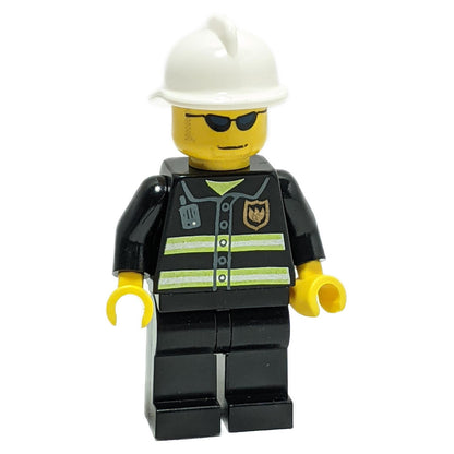 Firefighter with White Helmet and Dark Blue Sunglasses