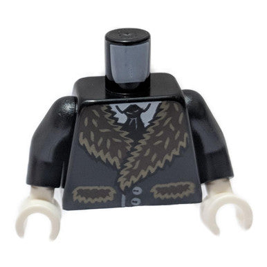 Black Torso Batman Coat with Dark Tan Fur Trim, White Shirt and Black Tie Pattern - Black Arms - White Hands