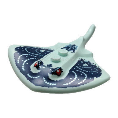 Light Aqua Manta Ray - Stingray with Two Studs with Red Eyes, Dark Blue and Silver Pattern