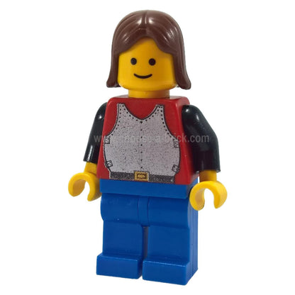 Coraza - Roja con Brazos Negros, Piernas Azules, Cabello Femenino Marrón (6041) - Lego Minifigura 