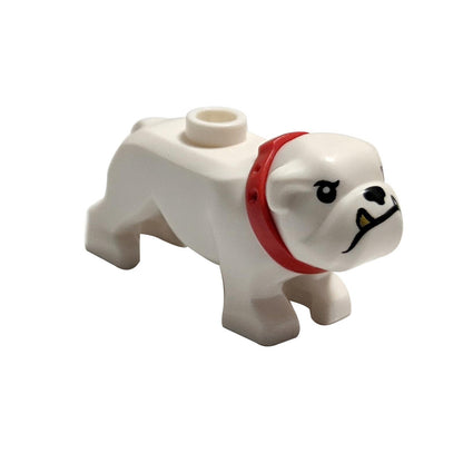 White Dog, Bulldog with Black Eyes, Nose and Mouth with 1 Gold Tooth, Red Collar Pattern