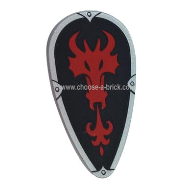 Shield Ovoid with Red Fire Breathing Dragon Head on Black Background Pattern