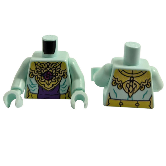 Torso Armor with Yellow and Gold Links, Emblem, Dark Purple Panel, Bare Skin with Dark Turquoise Lines Pattern