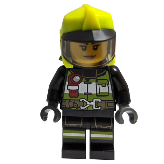 Fire - Reflective Stripes with Utility Belt and Flashlight, Neon Yellow Fire Helmet, Trans-Black Visor, Peach Lips