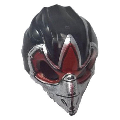 Black Minifig, Headgear Mask Bird Raven with Silver Beak and Dark Red Markings Pattern